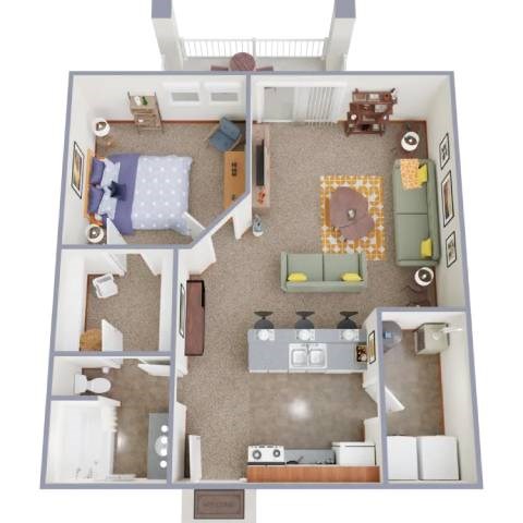 Floor plan for 1 bed, 1 bath, 700 sqft